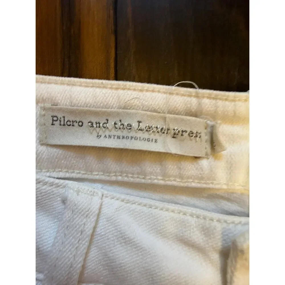 Anthropologie Pilcro Side Crochet Skinny Ankle Length White Denim Jeans Size 29